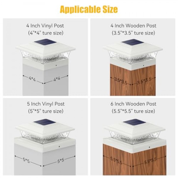 APONUO 태양광 포스트 조명 실외, 2가지 조명 모드 16 LED 태양광 포스트 캡 조명 4x4 5x5 6x6 비닐 나무 기둥 방수 울타리 포스트 조명 데크/울타/베란다용 태양광 발전(흰색,