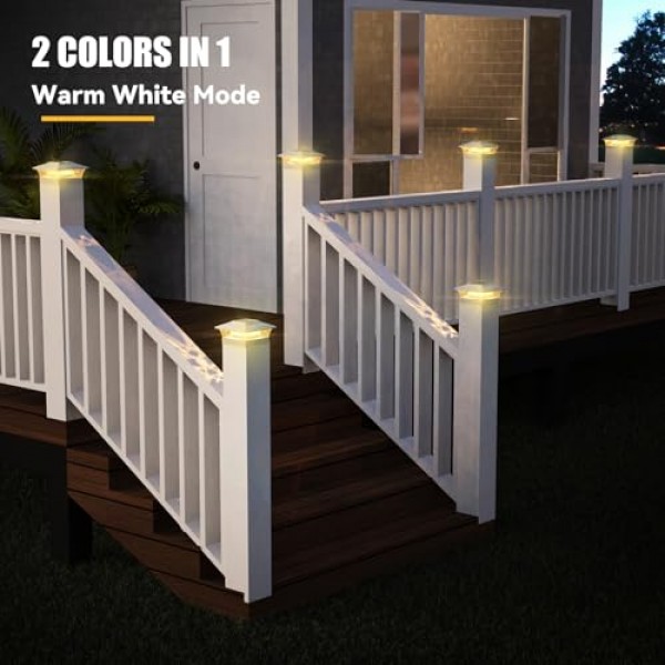 APONUO 태양광 포스트 조명 실외, 2가지 조명 모드 16 LED 태양광 포스트 캡 조명 4x4 5x5 6x6 비닐 나무 기둥 방수 울타리 포스트 조명 데크/울타/베란다용 태양광 발전(흰색,