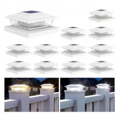 APONUO 태양광 포스트 조명 실외, 2가지 조명 모드 16 LED 태양광 포스트 캡 조명 4x4 5x5 6x6 비닐 나무 기둥 방수 울타리 포스트 조명 데크/울타/베란다용 태양광 발전(흰색,
