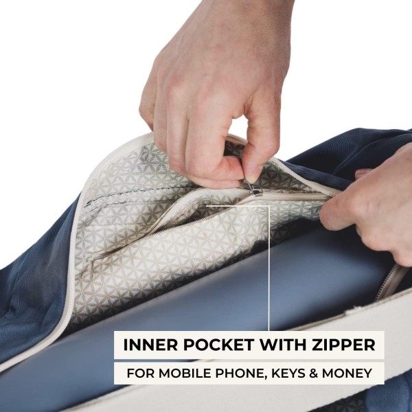 올가닉 면으로 만든 Lotuscrafts 요가 가방 PUNE - 공정하고 적으로 제조됨 - 여분의 공간이 있는 대형 요가 매트 가방 - 요가 매트 및 요가 액세서리 무연탄을 위한 가방