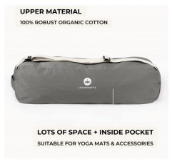 올가닉 면으로 만든 Lotuscrafts 요가 가방 PUNE - 공정하고 적으로 제조됨 - 여분의 공간이 있는 대형 요가 매트 가방 - 요가 매트 및 요가 액세서리 무연탄을 위한 가방