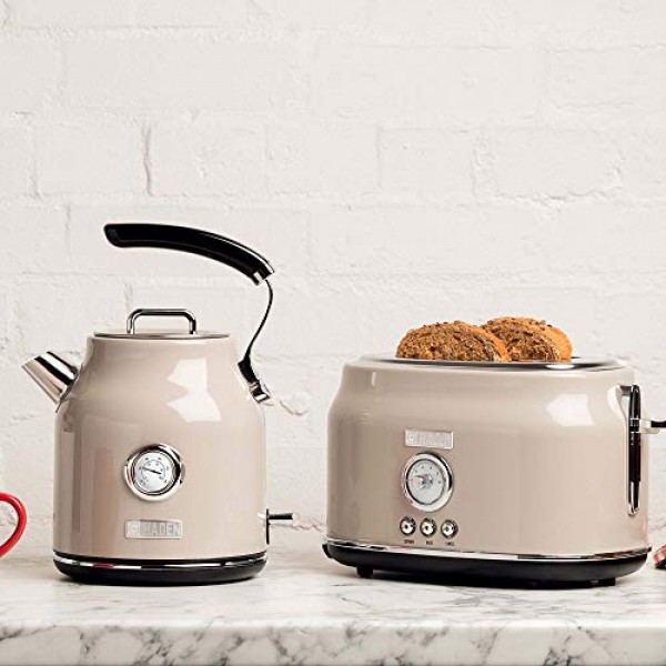 Haden Dorset 와이드 슬롯 스테인레스 스틸 2 슬라이스 레트로 토스터 및 Dorset 1.7 리터 스테인레스 스틸 전기 물 주전자
