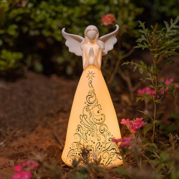 천사 인형 기도 손 LED 조명이 있는 천사 Staues, 가족을 위한 조각 도자기 수집품, 우정 기념 선물 선물