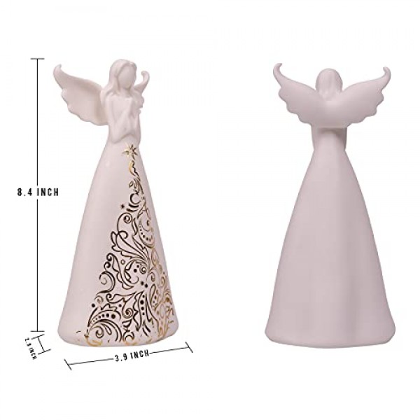 천사 인형 기도 손 LED 조명이 있는 천사 Staues, 가족을 위한 조각 도자기 수집품, 우정 기념 선물 선물