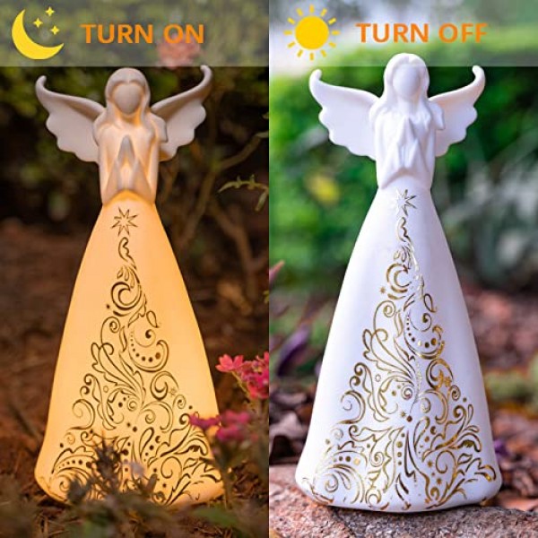 천사 인형 기도 손 LED 조명이 있는 천사 Staues, 가족을 위한 조각 도자기 수집품, 우정 기념 선물 선물