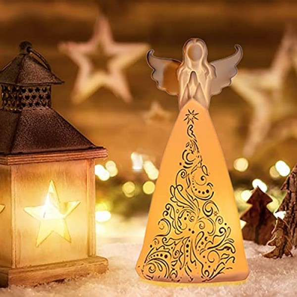 천사 인형 기도 손 LED 조명이 있는 천사 Staues, 가족을 위한 조각 도자기 수집품, 우정 기념 선물 선물