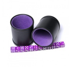 Pu 가죽 주사위 컵 보라색 펠트 줄 지어 Yahtzee Farkle Bar 파티 가족 주사위 게임용 16mm 주사위 포함, 2 팩