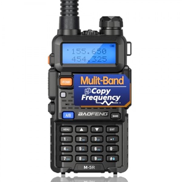 BAOFENG Ham Radio 장거리 M-5R 휴대용 양방향 라디오(UV-5R 업그레이드 버전) 성인용 장거리 워키토키, 복사 주파수, AirBand 5RX 2 웨이 라디오(이어피스 배터리 포함) 풀 키트