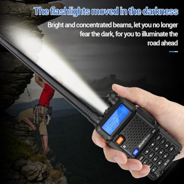 BAOFENG Ham Radio 장거리 M-5R 휴대용 양방향 라디오(UV-5R 업그레이드 버전) 성인용 장거리 워키토키, 복사 주파수, AirBand 5RX 2 웨이 라디오(이어피스 배터리 포함) 풀 키트