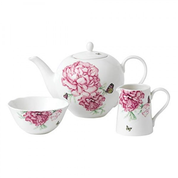 Royal Albert Miranda Kerr Everyday 40034006 Teapot, Sugar & Cream 3 Pc Set, White, Porcelain, Teaset: Cake Stands