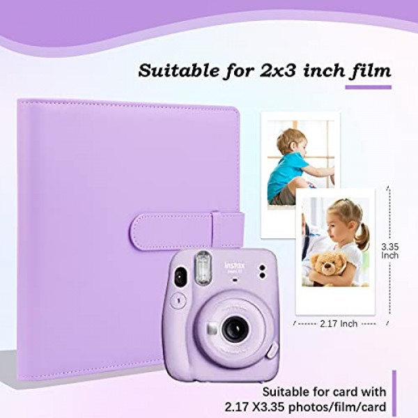 Fujifilm Instax Mini 12 11 9 40 9 8 7+ 인스턴트 카메라용 256 포토북 앨범, Polaroid Snap/PIC-300/Z2300/ SocialMatic Zip 인스턴트 프린터용 사진 앨범(라일락 퍼플)