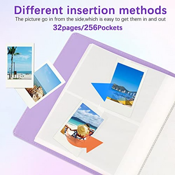 Fujifilm Instax Mini 12 11 9 40 9 8 7+ 인스턴트 카메라용 256 포토북 앨범, Polaroid Snap/PIC-300/Z2300/ SocialMatic Zip 인스턴트 프린터용 사진 앨범(라일락 퍼플)