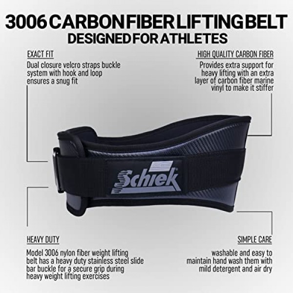 Schiek 스포츠 모델 3006 탄소 섬유 리프팅 벨트 - 해양 비닐 등받이가 있는 나일론 섬유 체육관 벨트