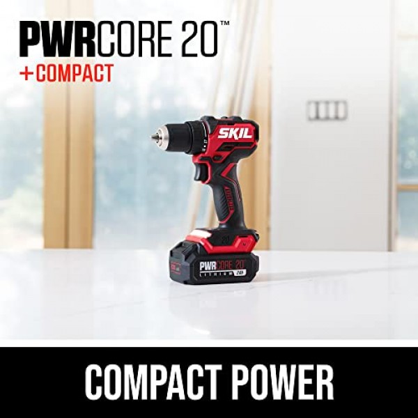 SKIL PWR CORE 20 브러시리스 20V 소형 드릴 드라이버 및 임팩트 드라이버 키트에는 2.0Ah 배터리 및 PWR 점프 충전기가 포함되어 있습니다 - CB8437B-10