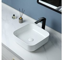 팝업 배수 장치가 있는 Bathivy 용기 싱크, 15x15 흰색 욕실 싱크 직사각형 카운터 위 세라믹 도자기 세면기 싱크대 욕실 세면대 용기 싱크대 세면대 아트 세면대(흰색)