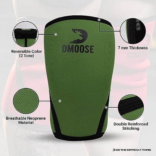 남성 및 여성용 DMoose 피트니스 무릎 슬리브, 역도, 파워리프팅 및 스쿼트에 적합 - IPL 승인 7mm 두께의 양면 슬리브 - 리프팅 및 체육관 운동에 가장 적합하며 압축 제공