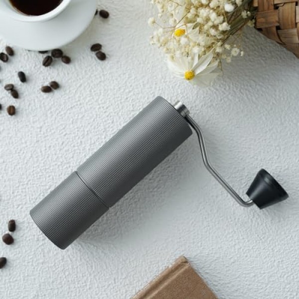 TIMEMORE 수동 커피 그라인더 핸드 커피 그라인더 스테인레스 스틸 원추형 버 밤나무 C2 MAX 내부 조절 가능 설정 용량 30g 여행, 캠핑, 가정용 프렌치 프레스 커피 다크 그