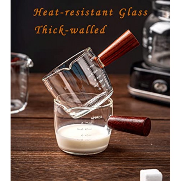 에스프레소 샷 유리 75ML 싱글 스파우트 에스프레소 측정 컵 액세서리, 바리스타 밀크 커피 에스프레소 만들기용 나무 손잡이 포함(1팩)