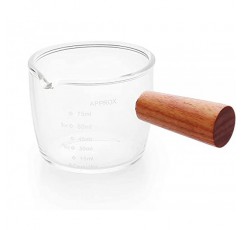 에스프레소 샷 유리 75ML 싱글 스파우트 에스프레소 측정 컵 액세서리, 바리스타 밀크 커피 에스프레소 만들기용 나무 손잡이 포함(1팩)