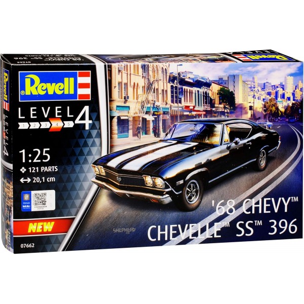 Chevrolet Chevy Chevelle SS396 Coupe Black with White 2nd Generation 1968-1972 Kit 1/24 1/25 개별 번호판이 있는 Revell 모델 자동차 번호판이 있는