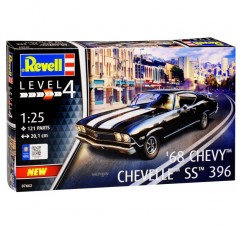 Chevrolet Chevy Chevelle SS396 Coupe Black with White 2nd Generation 1968-1972 Kit 1/24 1/25 개별 번호판이 있는 Revell 모델 자동차 번호판이 있는
