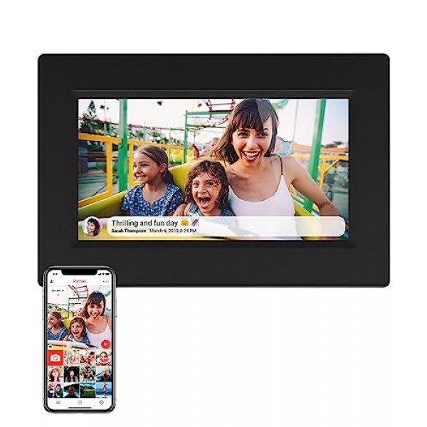Denver PFF710 디지털 액자 WiFi 7인치, 전자 액자 8GB(FRAMEO 앱 포함), IPS 터치스크린, 자동 회전, 마이크로 SD 슬롯, 블랙