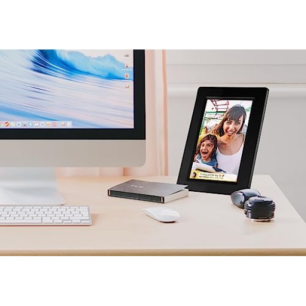 Denver PFF710 디지털 액자 WiFi 7인치, 전자 액자 8GB(FRAMEO 앱 포함), IPS 터치스크린, 자동 회전, 마이크로 SD 슬롯, 블랙