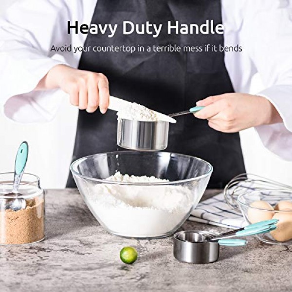 계량 컵 : U-Taste 18/8 스테인레스 스틸 계량 컵 및 스푼 10개 세트, 업그레이드된 두께 손잡이(Aqua Sky)