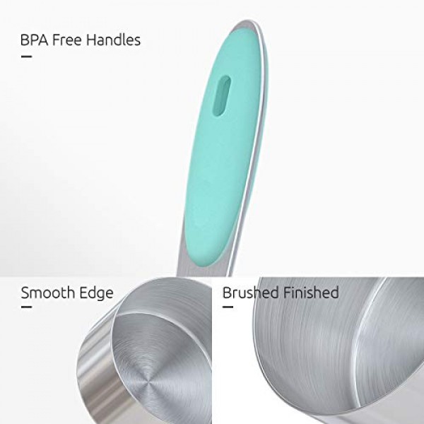 계량 컵 : U-Taste 18/8 스테인레스 스틸 계량 컵 및 스푼 10개 세트, 업그레이드된 두께 손잡이(Aqua Sky)