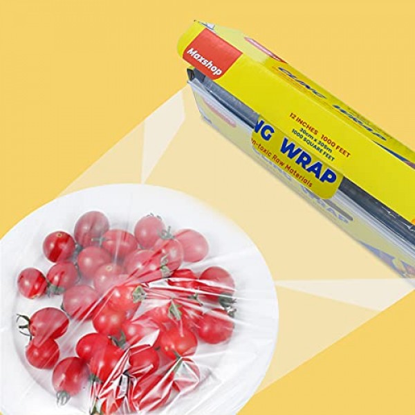 MAXSHOP 클링 랩 12인치 x 1000피트, 슬라이드 커터가 있는 클링 랩, 식품용 랩 BPA가 없는 전자레인지 및 냉동고 안전하고 투명한 식품 주방 빠른
