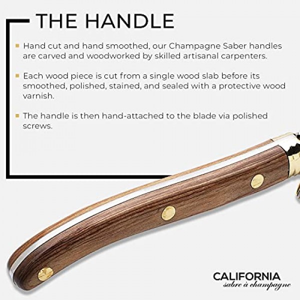 California Champagne Sabre Company - 천연목 - Laguiole 프랑스 스타일로 제작된 수제 검 - 우아한 오크우드 상자에 포장됨 - 고급스러운 샴페인 칼 병따개