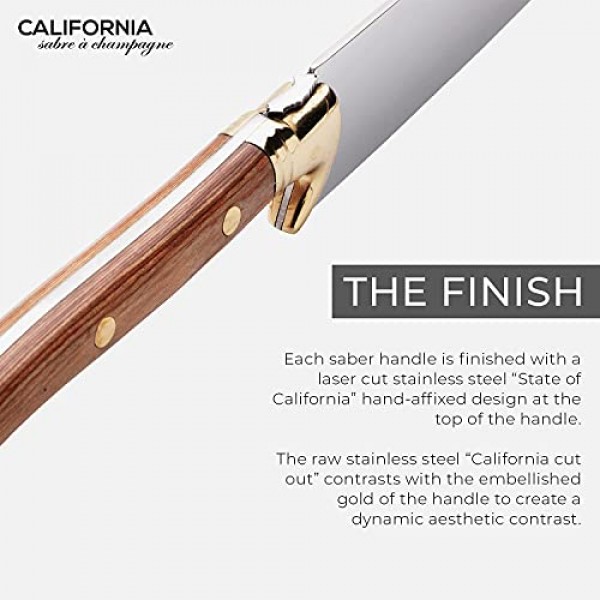 California Champagne Sabre Company - 천연목 - Laguiole 프랑스 스타일로 제작된 수제 검 - 우아한 오크우드 상자에 포장됨 - 고급스러운 샴페인 칼 병따개