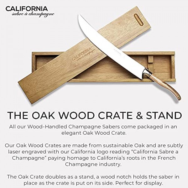 California Champagne Sabre Company - 천연목 - Laguiole 프랑스 스타일로 제작된 수제 검 - 우아한 오크우드 상자에 포장됨 - 고급스러운 샴페인 칼 병따개