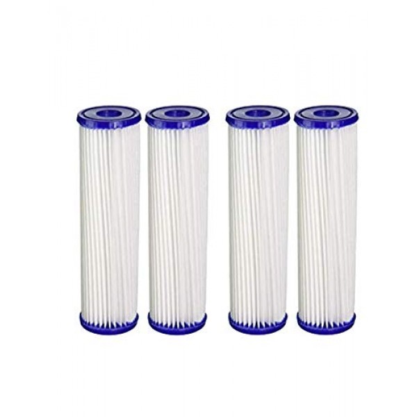 CFS – W34-PR, WC34-PR, WVC34, Pentek R30 모델과 호환되는 주름형 폴리에스테르 정수 필터 카트리지 4팩 – 나쁜 맛 및 냄새 제거 – 교체용 필터 카트리지 – 5 마이크론 – 9-3