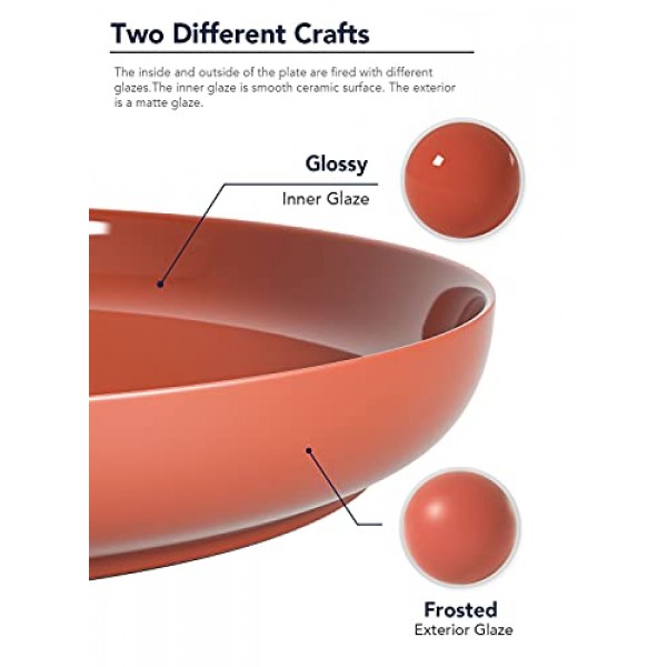 LE TAUCI 디너 플레이트 9인치, 파스타, 리조또, 푹신한 팬케이크, 식기세척기 전자레인지용 세라믹 샐러드 접시 세트, 4개 세트, 테라코타