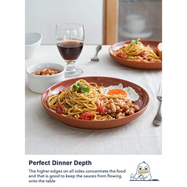 LE TAUCI 디너 플레이트 9인치, 파스타, 리조또, 푹신한 팬케이크, 식기세척기 전자레인지용 세라믹 샐러드 접시 세트, 4개 세트, 테라코타