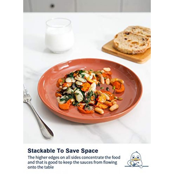 LE TAUCI 디너 플레이트 9인치, 파스타, 리조또, 푹신한 팬케이크, 식기세척기 전자레인지용 세라믹 샐러드 접시 세트, 4개 세트, 테라코타