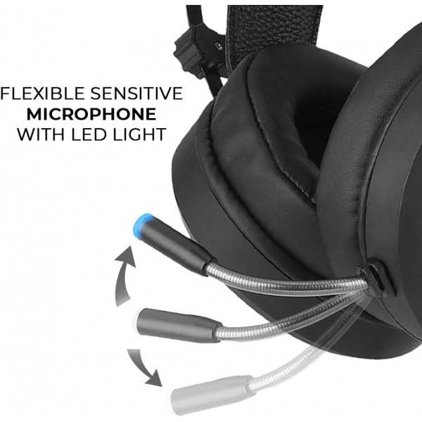 마이크가 있는 ERT GROUP 게임용 헤드폰, 조정 가능한 헤드밴드가 있는 LED 헤드폰 원본 및 공식 라이선스 Marvel Pattern Avengers 003