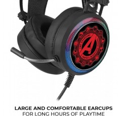마이크가 있는 ERT GROUP 게임용 헤드폰, 조정 가능한 헤드밴드가 있는 LED 헤드폰 원본 및 공식 라이선스 Marvel Pattern Avengers 003