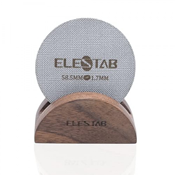 58.5mm 에스프레소 퍽 스크린(스탠드 포함) | Gaggia, Calphalon, Breville 에스프레소 머신과 호환되는 홀더가 있는 재사용 가능한 316L 스테인레스 스틸 150μm 필터 퍽 스크린 58m