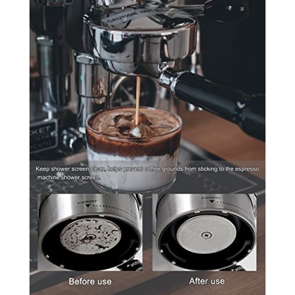 58.5mm 에스프레소 퍽 스크린(스탠드 포함) | Gaggia, Calphalon, Breville 에스프레소 머신과 호환되는 홀더가 있는 재사용 가능한 316L 스테인레스 스틸 150μm 필터 퍽 스크린 58m