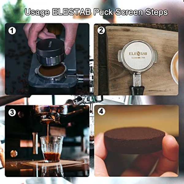 58.5mm 에스프레소 퍽 스크린(스탠드 포함) | Gaggia, Calphalon, Breville 에스프레소 머신과 호환되는 홀더가 있는 재사용 가능한 316L 스테인레스 스틸 150μm 필터 퍽 스크린 58m