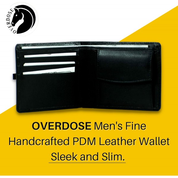 OVERDOSE 남성용 이중 접이식 가죽 지갑, 플립 지갑, 울트라 슬림 지갑, I'd Window 카드 홀더, 포켓 체인 지갑, 지갑 고급 PDM 브라운 가죽 지갑 - RLW-4555 - 브라운