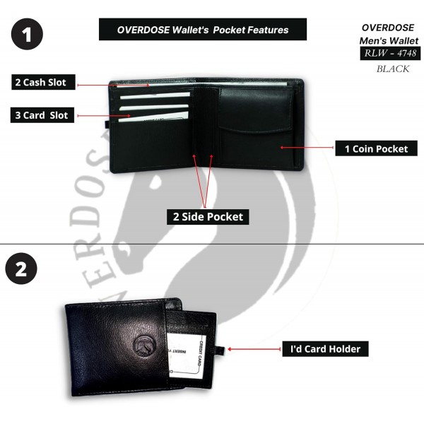 OVERDOSE 남성용 이중 접이식 가죽 지갑, 플립 지갑, 울트라 슬림 지갑, I'd Window 카드 홀더, 포켓 체인 지갑, 지갑 고급 PDM 브라운 가죽 지갑 - RLW-4555 - 브라운