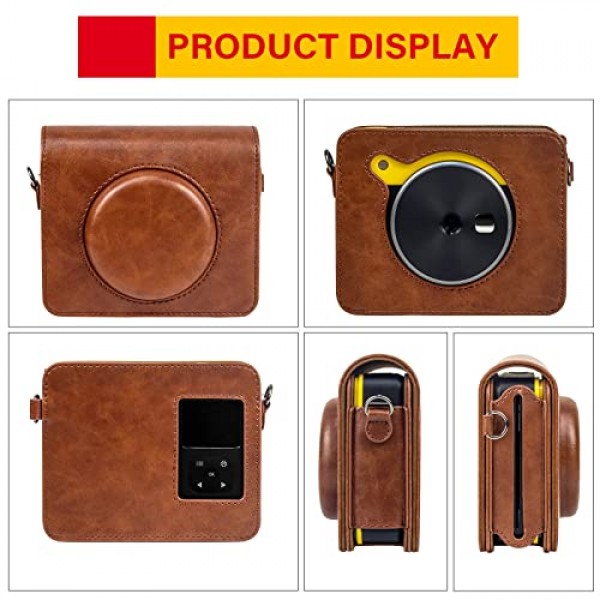 MUZIRI KINOKOO Kodak Mini Shot 3 레트로 케이스, Kodak C300R/Mini Shot 3 카메라 및 포토 프린터와 호환되는 보호 케이스 어깨끈이 있는 2-in-1 케이스 브라운