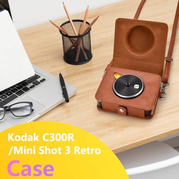 MUZIRI KINOKOO Kodak Mini Shot 3 레트로 케이스, Kodak C300R/Mini Shot 3 카메라 및 포토 프린터와 호환되는 보호 케이스 어깨끈이 있는 2-in-1 케이스 브라운