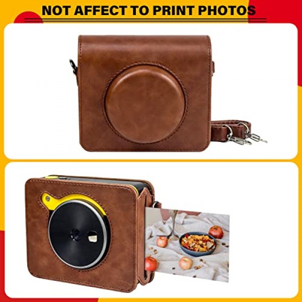 MUZIRI KINOKOO Kodak Mini Shot 3 레트로 케이스, Kodak C300R/Mini Shot 3 카메라 및 포토 프린터와 호환되는 보호 케이스 어깨끈이 있는 2-in-1 케이스 브라운