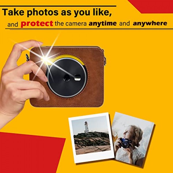 MUZIRI KINOKOO Kodak Mini Shot 3 레트로 케이스, Kodak C300R/Mini Shot 3 카메라 및 포토 프린터와 호환되는 보호 케이스 어깨끈이 있는 2-in-1 케이스 브라운