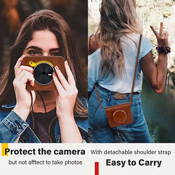 MUZIRI KINOKOO Kodak Mini Shot 3 레트로 케이스, Kodak C300R/Mini Shot 3 카메라 및 포토 프린터와 호환되는 보호 케이스 어깨끈이 있는 2-in-1 케이스 브라운