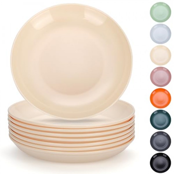 Evanda 플라스틱 접시 8개 세트, 디너 접시 모든 목적 및 모든 연령을 위한 9.5인치 깨지지 않는 재사용 가능한 접시, 전자레인지 안전 BPA 없음 식기세척기 안전(치즈 화
